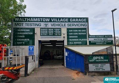 External Garage Signage For Walthamstow Village Garage